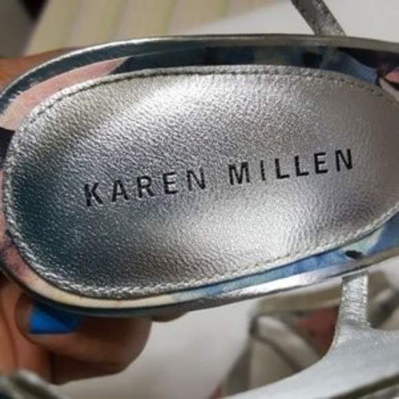 KAREN MILLEN silver flowers print heels size 37 - Picture 5 of 6